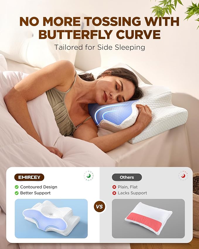 Sleep Doctor Approved Cervical Neck Pillow Sleeping, Ergonomic Contour Side Sleeper Pillows Adults, Cooling Orthopedic Pillow Pain Relief Support, Memory Foam Back Stomach Sleepers Blue, King