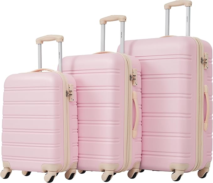 Merax 3 Piece Luggage Set,Hardside Suitcase Set,Expandable Luggage with TSA Lock,Lightweight Durable Travel Carry on Suitcase with Wheels 20+24+28 inch(White Pink)