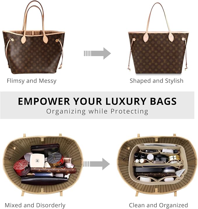 OPPOSHE Purse Organizer Insert for Handbags, Softened Felt Bag Insert Organizer for Tote, Compatible with LV, Coach, MK, Kate Spade, Goyard, Longchamp (Beige, Medium)