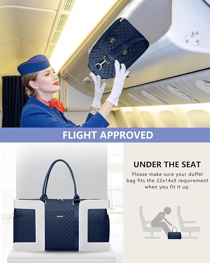 Women Weekender Travel Duffle Bag: Travel Duffel Overnight Bags with Shoe Compartment Large Carry on Tote with Toiletry Bag Weekend Traveling Yoga Gym Hospital Bag for Women with Wet Pocket Blue