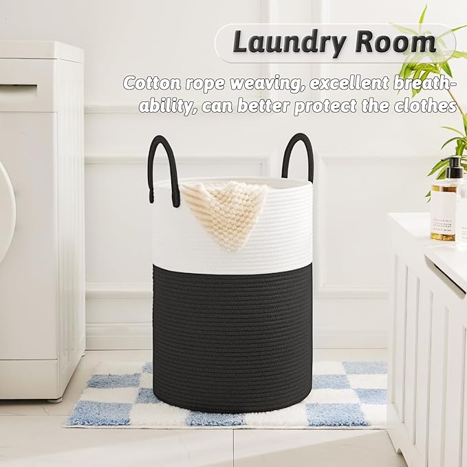 Laundry Basket,Woven Cotton Rope Laundry Hamper,40L for Decorative Storage of Dirty Clothes,Toys and Blankets in Bathroom,Baby Room and Living Room