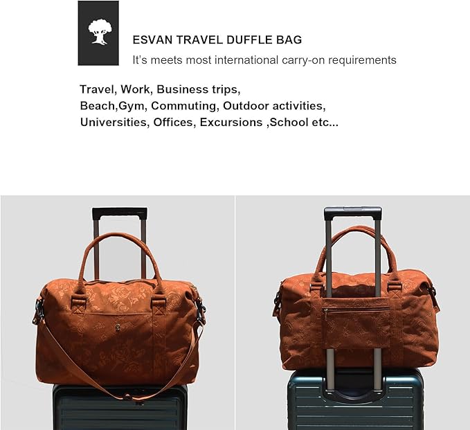 ESVAN Travel Tote Duffel Gym Bag,Weekender Overnight Carry-on Tote Crossbody Bag with Wet Pocket and Trolley Sleeve Upgraded