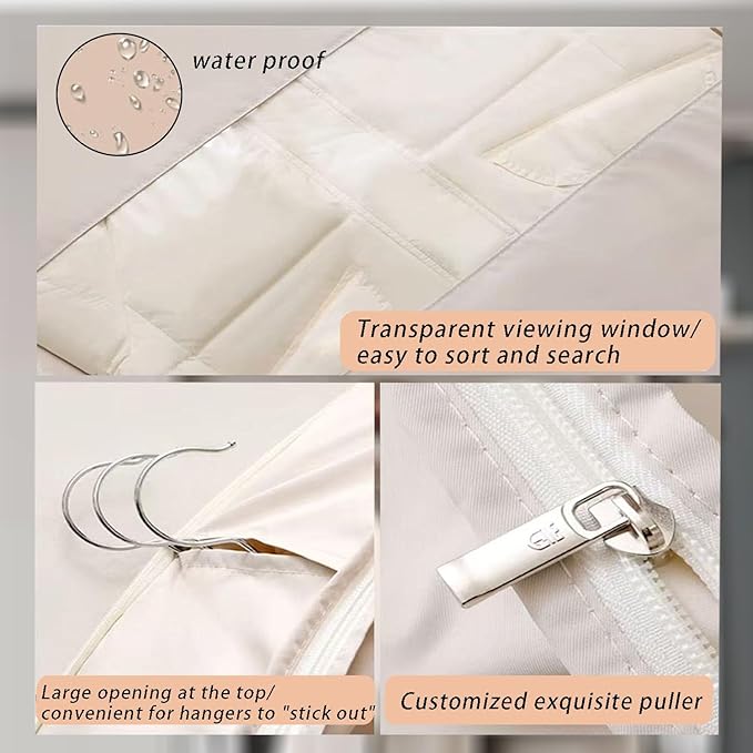 2025 Space Saving Hanging Garment Bag with Self Compression Zipper, Transparent Visibility Space Saving Hanging Protector for Down Coat with Self Compression Zipper (Extra Large)