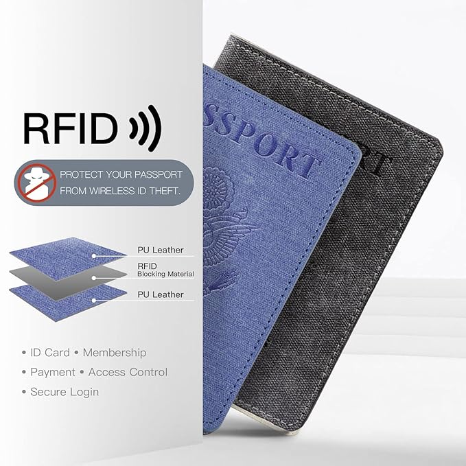 2 Pack Vaccine Card Holder,Passport And Vaccine Card Holder Combo-Purple&Black