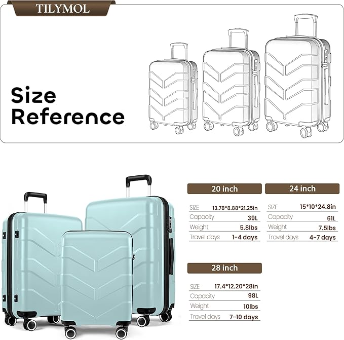 Luggage Sets 3 Piece with Spinner Wheel, Hardside Suitcase Set with TSA Lock, Expandable Lightweight Travel Luggage for Men and Women, Mint Green Upgraded