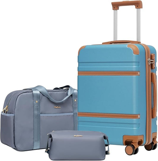 LONG VACATION Carry On Luggage Set 3 Piece, 20 Inch ABS+PC Hardshell Carry on Suitcase with Spinner Wheels TSA Lock & YKK Zipper