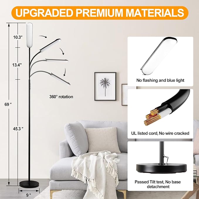 marctronic Floor Lamp, 18W 1800LM Super Bright LED Floor Lamp with Remote & Works with Smart Plug, Dimmable Timing Eye Caring Reading Lamps Floor Standing for Living Room Bedroom Office