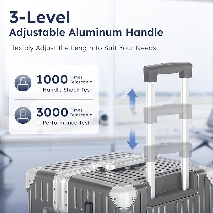 ALPHA CAMP Trunk Luggage, Large 28 Inch Thickened Aluminum Frame Luggage with TSA Spinner Wheels, 3-Layer PC Hardside Zipperless Travel Suitcase, Type-C USB Charging Port, Cup Holder, Grey