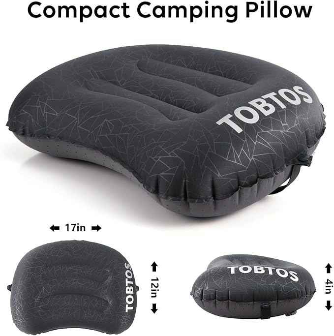 TOBTOS Inflatable Camping Pillow for Camping, Ultralight Backpacking Pillow, Ergonomic Support for Neck & Lumbar, Blow Up Air for Travel, Hiking, Outdoor (Black)