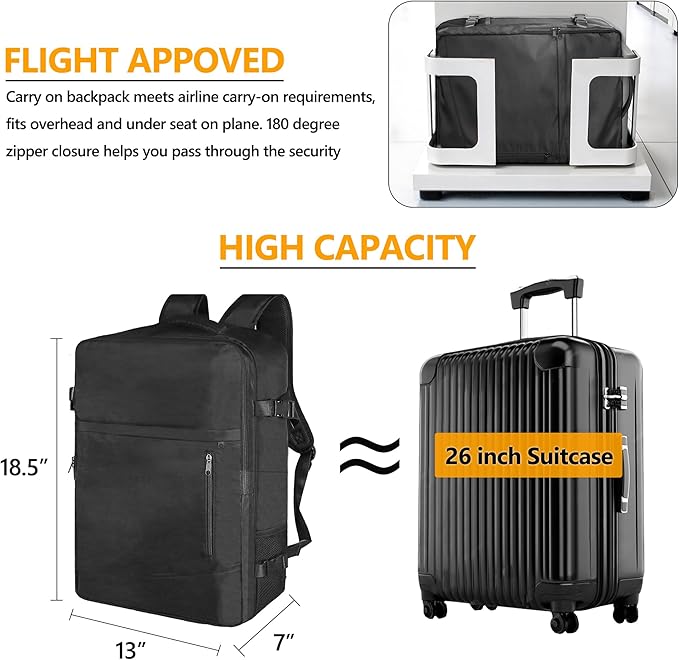 SUOCO Travel Backpack with Vacuum Bag, 60L Seal Compression Air Vac Back Pack with Travel Pump, Carry On Suitcase Luggage Flight Approved for Men Women Personal Item, Black | Seal Compression, Travel Pump, Carry On Suitcase, Luggage, Flight Approved, P...