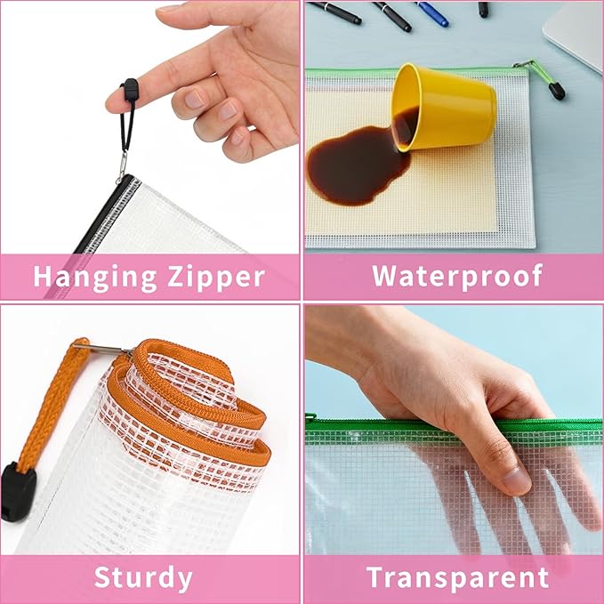 EVERECO 15 Pack A3 Mesh Zipper Pouch Bags (16.7x12 in) - Large Plastic Zipper Pouches for Organizing, Board Game Storage & Puzzle Storage, Toy Organizer Bags, Travel Bag Organizer