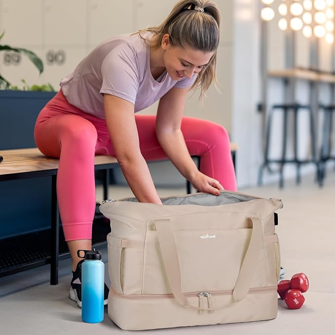 ETRONIK Gym Bag for Women, 45L Carry On Travel Duffel Bag with Shoes Compartment, Weekender Overnight Bag with Wet Pocket for Women, Travel, Gym, Weekend, Large Size