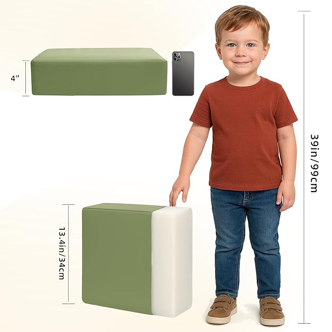 Toddler Booster Seat Dining Table Kitchen Chair, Waterproof Anti-Scratch PU Cushion, Non-Slip Bottom, Adjustable Buckle Straps, Easy Clean Portable Seat Cushion (Green)