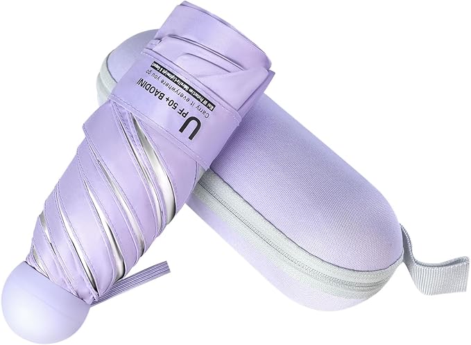 BAODINI Travel Essentials Mini Umbrella for Purse With Case Small Compact UV Sun Protection Lightweight Tiny Pocket Manual Open Close Umbrella for Women Kids and Men Fits Purse Backpack