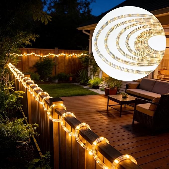 LED Rope Light, 20Ft LED Strip Lights Outdoor Waterproof Decorative Lighting for Indoor/Outdoor Decorations, Deck, Patio, Party and Bedroom Decorations (Wram White)