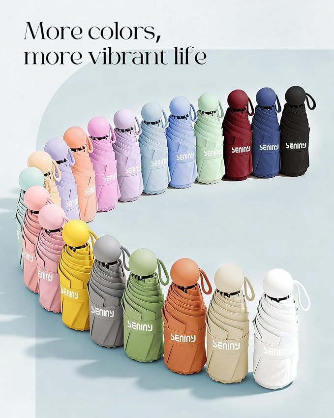 Seniny Mini Portable Travel Umbrella with Case - Compact Umbrellas for Rain & Sun UV Protection for Backpack Pocket, Lightweight Folding Small Umbrella, Tiny Purse Size UV Blocker for Kids Women Girls