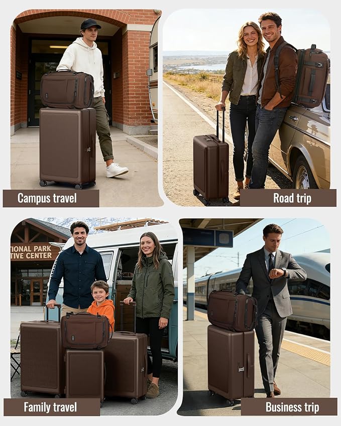 Joyway Luggage Sets 4 Piece with Spinner Wheels, Carry On Luggage 20In with ABS+PC Hardshell, Lightweight Suitcase Set with Travel Backpack and Pressure-resistant Frame, 20/24/28 Inch, Coffee