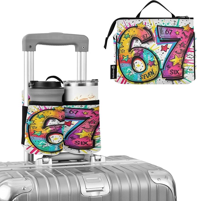 Luggage Cup Holder for Suitcases Free Hands Travel Cup Holder Portable Suitcase Cup Drink Holder Luggage Cup Caddy Bag Carrier Colorful 67 Graffiti Star Vibrant