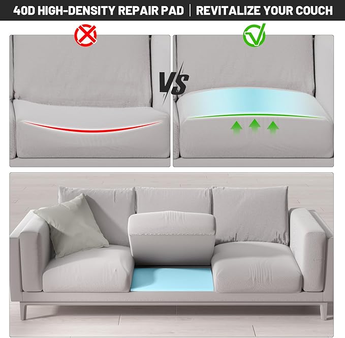 Couch Cushion Support for Sagging Seat, 20"x20"x2" 40D High Density Curved Foam Sofa Cushion Support, Under-Cushion Sag Repair,Blue Set of 3