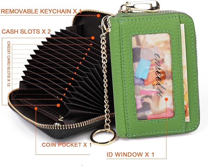 imeetu RFID Credit Card Holder, Small Leather Zipper Card Case Wallet for Women