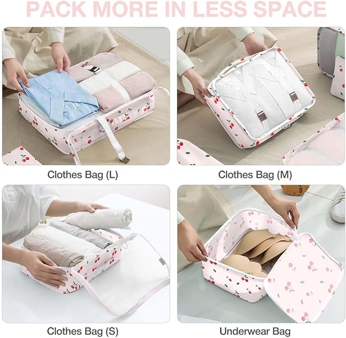 8 Set Packing Cubes for Suitcases,Packing Cube with Shoe, Cosmetics, Clothing, and Accessories Bags Packing Cubes for Travel Luggage Organizer Women Men(Cherry)
