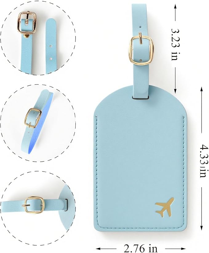 Luggage Tags for Suitcases, PU Leather Travel Tags for Luggage. (Sky Blue)