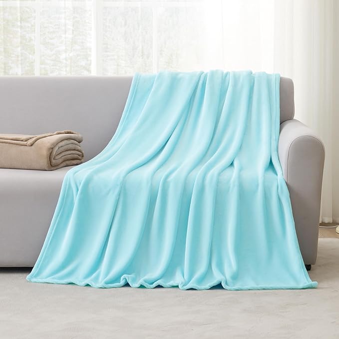 Hansleep Fleece Robin Egg Blue Twin Blanket, Super Soft Flannel Fuzzy Plush Cozy Blanket for All Seasons, Robin Egg Blue, Twin 60x80 Inches