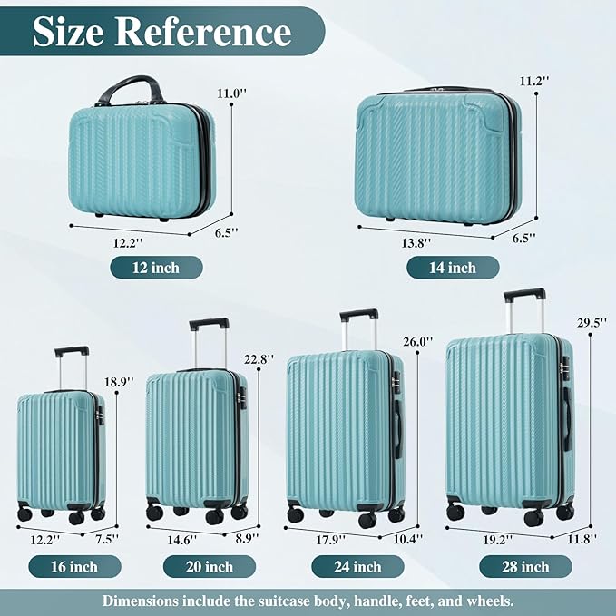 Hardshell 6pcs Luggage, Lightweight Suitcase with Spinner Wheels, Ice blue