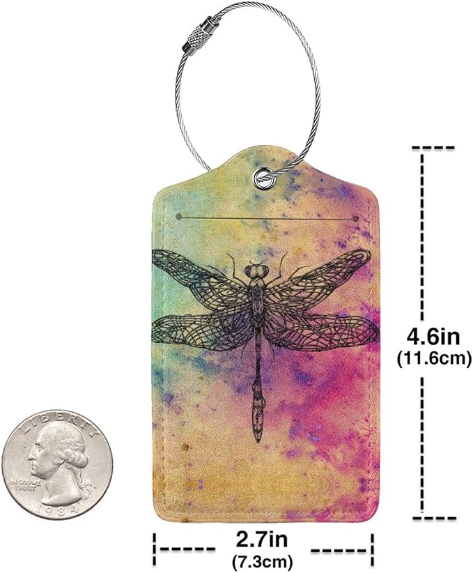 Dragonfly 2 Pcs Luggage Tags, Privacy Cover Id Label with Stainless Steel Loop and Address Card for Suitcases & Travel Bags