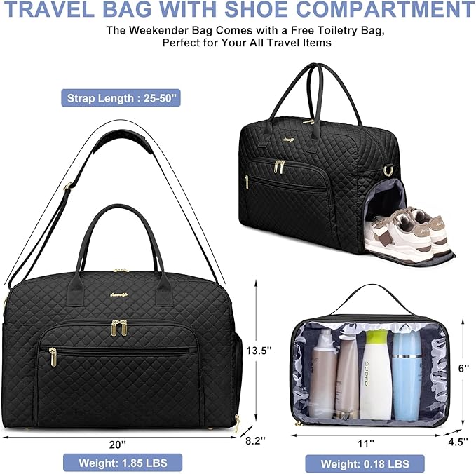Travel Duffle Weekender Bags for Women - Weekend Bag Women with Shoe Compartment Carry On Overnight Bag with Toiletry Bag Duffel Bags Wet Pocket for Gym Hospital Bags for Labor and Delivery