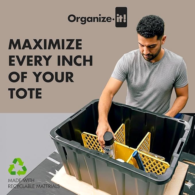 Organize-It! Universal 27-gal. Tough Storage Tote Divider, 6-slot Strong Box Divider for Storage Containers, 2 Customizable Lengths, Stationery Organizer for Large Tools/Seasonal Items, Easy to Attach