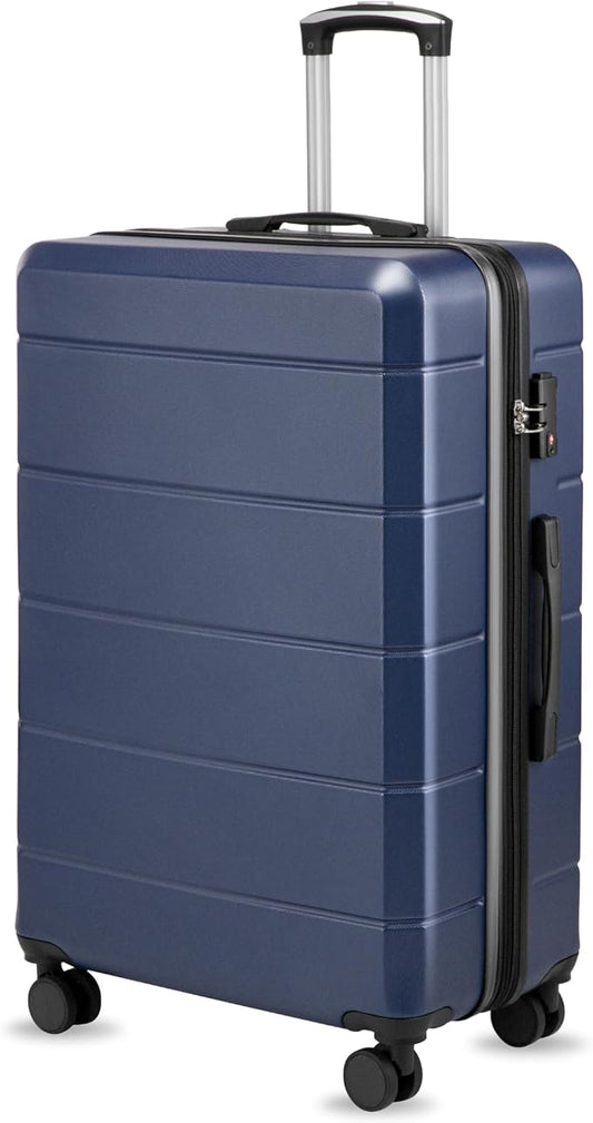 28 Inch Checked Luggage with Spinner Wheels, 106L Large Expandable Hardside Suitcase with TSA Lock, Durable ABS Hard Shell for Family Vacation and International Travel (28 in, Blue)