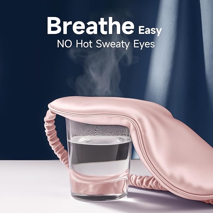 Umisleep Sleep Mask in Certified Mulberry Silk, 22 Momme 6A Soft Eye Masks for Sleep, Adjustable Sleep Masks for Women Men, Light Blocking Sleeping Mask, Silk Eye Mask for Sleeping, Blindfold, Pink