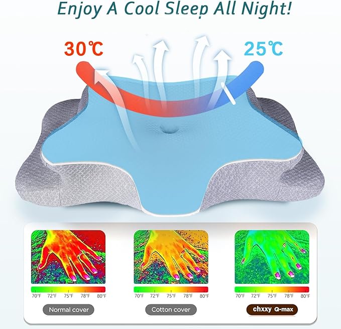 Cervical Neck Pillow for Pain Relief Sleeping, Memory Foam Pillows, Ergonomic Side Sleeper Pillows, Cooling Orthopedic Neck Support Pillow for Back Stomach Sleepers-Queen Size White&Grey