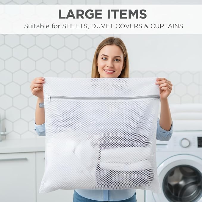 Kimmama Laundry Mesh Wash Bags, Lingerie Bags for Washing Delicates, Mesh Laundry Bags for Washing Machine, White Net, Grey Zipper, 2XXL