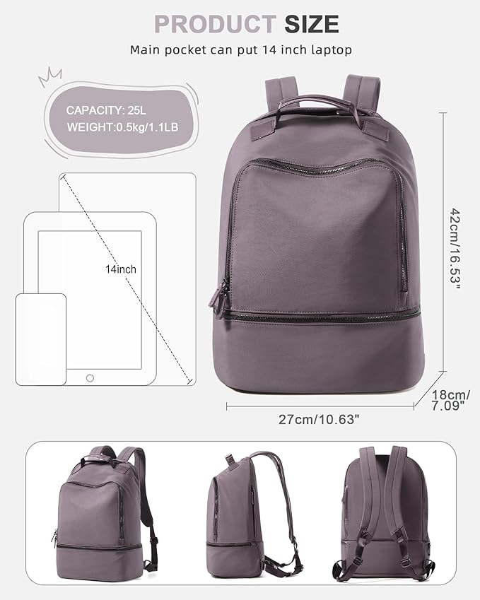 Gym Backpack for Women Waterproof Small Gym Bag With Shoe Compartment Sports Essentials Cheer Backpack with Wet Dry Pocket,Purple
