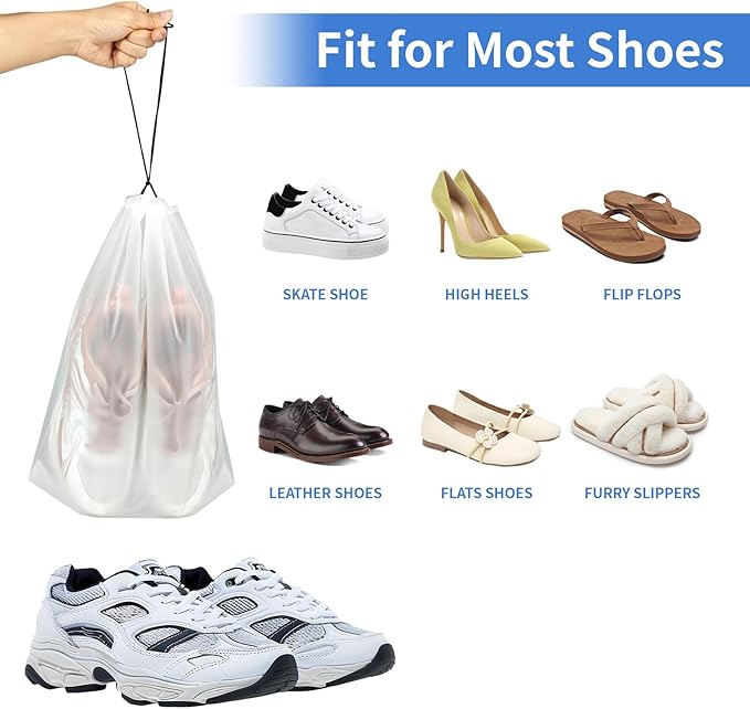 Clear Travel Shoe Bags 5-Pack (15.7x11.8 Inches) – Waterproof Drawstring Shoe Organizers for Packing, Essential Travel Gear for Men & Women