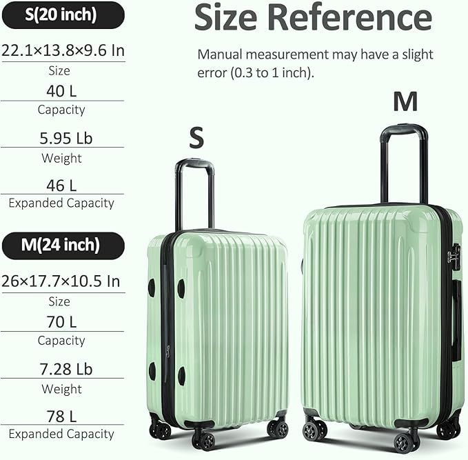 Carry on 20inch Luggage with Spinner Wheels, Lightweight PC+ABS Hard Shell Suitcases, Expandbale Storage & TSA Aprovel Lock