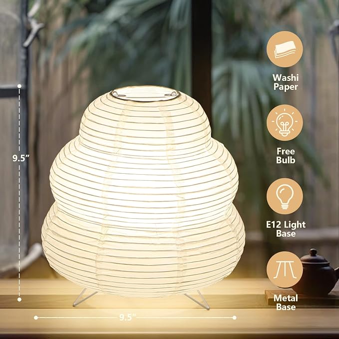 Small Paper Lamp, Japanese Lantern Table Lamp, Paper Table Lamp, Cute Lamp for Desk Bedrooms Bedside(Bulb Included)