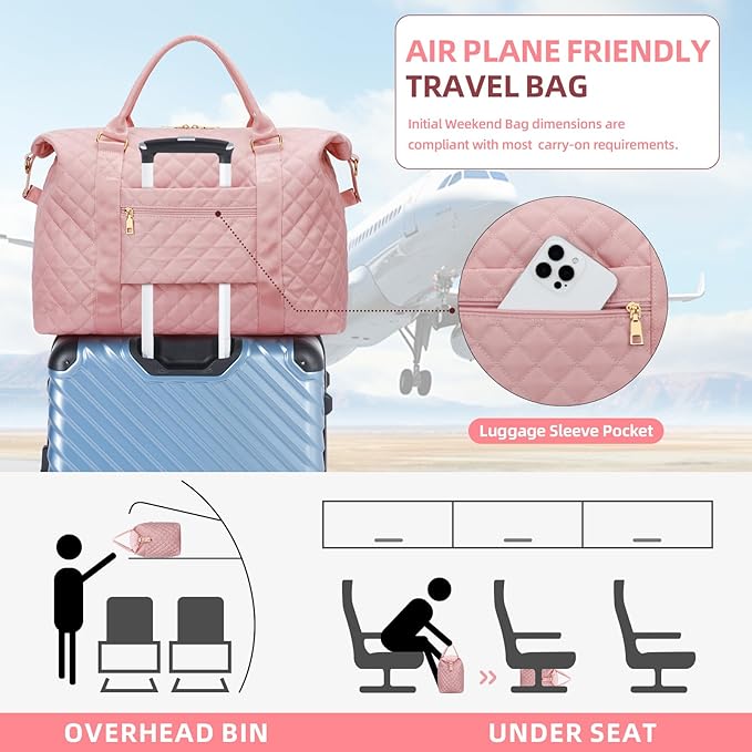 Gifts for Teen Girl, Initial Travel Duffle Bag, Personalized Women Weekender Overnight Bags, Gift for Daughter Kid Mom Friend College Girl Graduation Teacher（Pink,M)