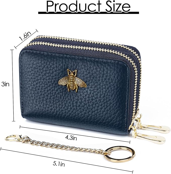 imeetu RFID Credit Card Holder, Small Leather Zipper Card Case Wallet for Women