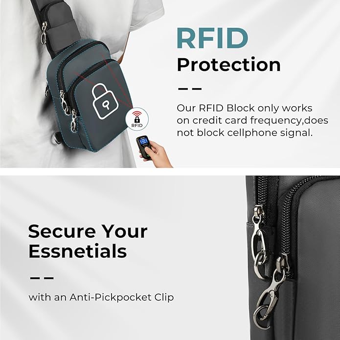 BROADREAM Mini Crossbody Sling Bag, Small Chest Bags Dual Pocket with Zipper Lock, RFID Blocking & Water Resistant Women Men