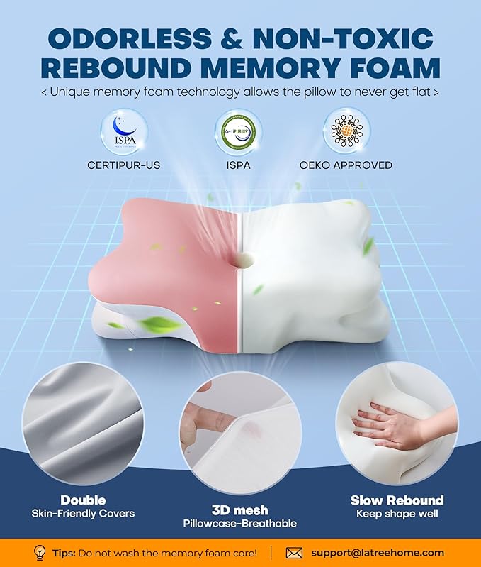 5X Pain Relief Cervical Neck Pillow for Neck Support, Orthopedic Cooling Side Sleeper Pillow for Sleeping, Odorless Contour Memory Foam Pillows, Ergonomic Bed Pillow for Side Back Stomach Sleeper