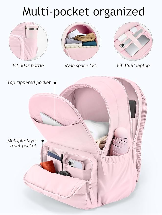 Travel Backpack for Women, 15.6 Inch Laptop Backpack, Quilted College Bookbag, Cute Work Backpacks, Water Resistant