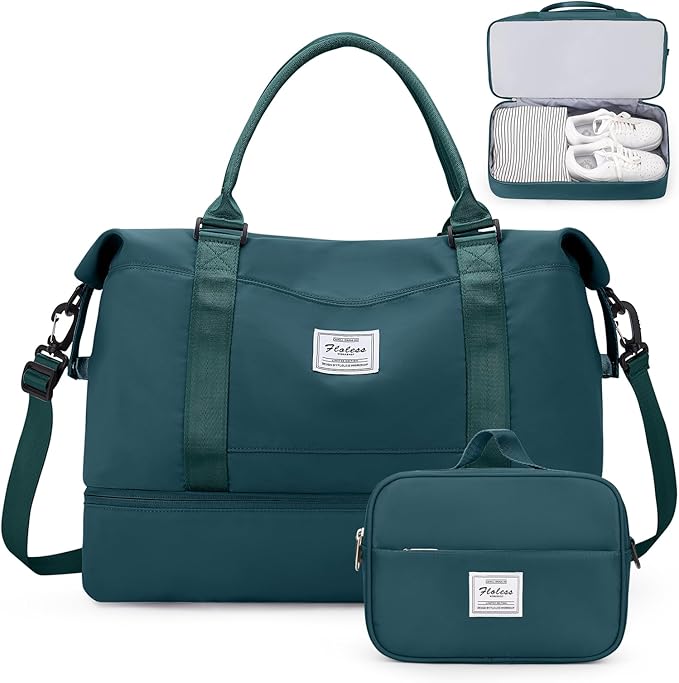 Weekender Bags for Women,Personal Item Travel Bag with Shoes Compartment,Overnight Travel Duffel Bag with Toiletry Bag