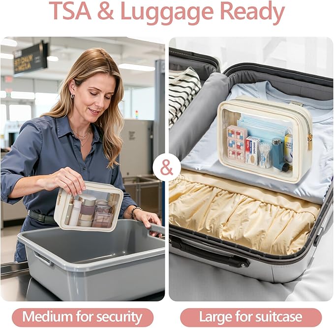 PACKISM Clear Makeup Bag - TSA Approved Toiletry Bag for Carry-on & Checked Luggage, Water Resistant Car Storage Organizer with Reinforced Seams
