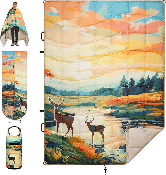Camping Blanket, Puffy Blankets Lightweight Windproof Resistant for Outdoors,Hiking, Backpacking,Car,Picnic,Stadium