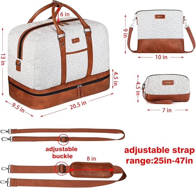 Weekender Bag for Women, Large Overnight Bag Canvas Travel Duffel Bag Carry On Tote with Shoe Compartment 21" 3Pcs Set