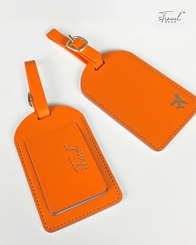Luggage Tags for Suitcases, PU Leather Travel Tags for Luggage.(Orange)