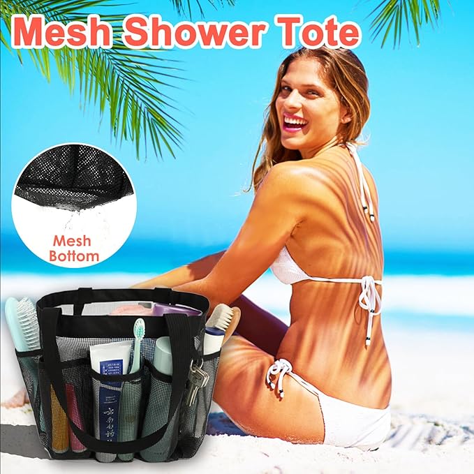 Fammart Mesh Shower Caddy Portable for College Dorm Room Essentials, 8-Pocket Large Shower Basket Tote Bag with 2 Handles for Toiletry, Bathroom, Beach, Camp, Gym